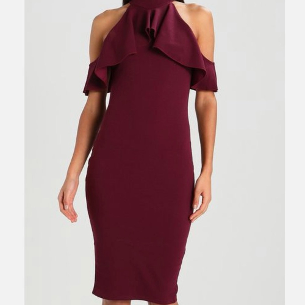 Missguided Off-Shoulder Burgundy Midi Dress